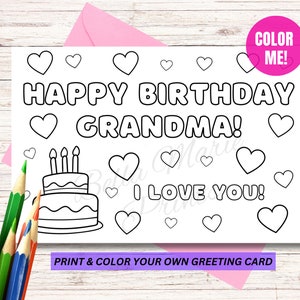 Cartão de colorir de aniversário da avó, cartão da avó das crianças, cartão de aniversário para impressão da avó, cartão de felicitações para colorir, cartão de felicitações faça você mesmo