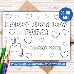 Papa Birthday Card, Printable Papa card for kids to color, Coloring Greeting Card for Papa
