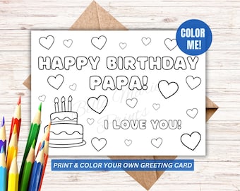 Printable Papa Birthday Card, Papa Card for Kids to Color, Coloring ...