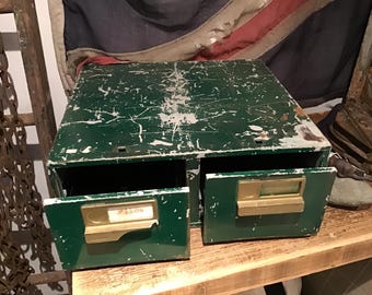 Vintage green metal filing cabinet two drawer