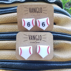 Personalized Baseball Homeplate Stud Earrings * T-Ball Home Plate Player Number Earrings *Sport Mom/Player Stud Earrings