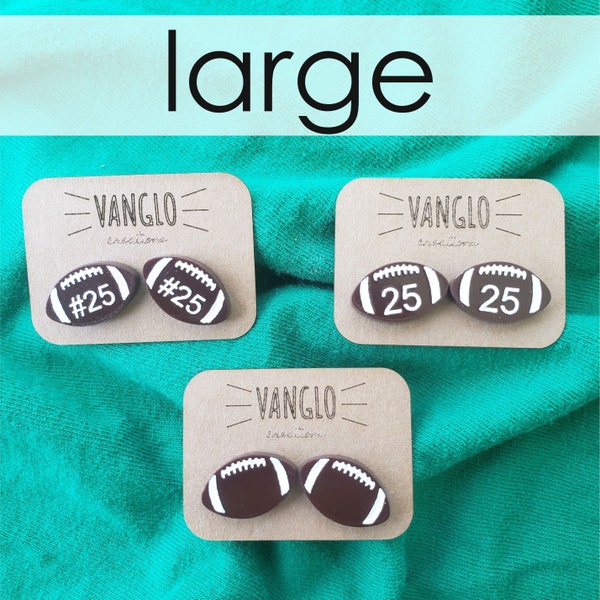 Personalized and Engraved Football Stud Earrings *Football Mom or Fan Earrings* Large and Small Football Earrings