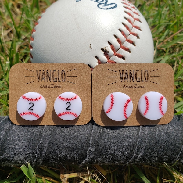 Personalized Round Baseball T-ball Acrylic Laser Engraved Stud Earrings *T-Ball Mom Earrings *Baseball Number Earrings