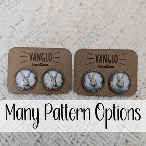 Rabbit Stud Earrings* Cabochon Floral Bunny Earrings* Easter Earrings *Beautiful Round Glass Dome Spring Time Earrings*
