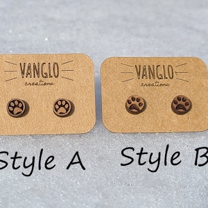 Small Wood Paw Print Stud Earrings * Earrings for Dog Moms * Hypoallergenic Dog or Cat Paw Print Earrings * Dogs Best Friend Earrings *