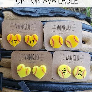 Personalized and Engraved Softball Stud Earrings *Softball Mom or Player Earrings* Heart Shaped or Round Softball Stud Earrings