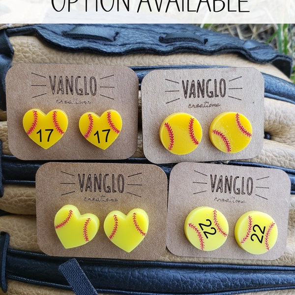Personalized and Engraved Softball Stud Earrings *Softball Mom or Player Earrings* Heart Shaped or Round Softball Stud Earrings