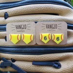 Personalized Softball Home Plate Stud Earrings *Softball Mom Stud Earrings * Yellow Home Plate Stud Earrings * Sport Earrings