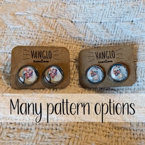 Cute Chicken Stud Earrings * Cabochon Chicken Earrings* Hen and Rooster Earrings *Beautiful Round Glass Dome Chicken Earrings