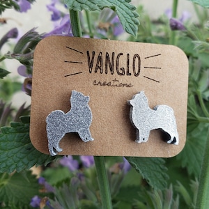 Pomeranian Silhouette Stud Earrings *Laser cut Pom-pom cute plastic acrylic stud earrings *Pomeranian Dog Mom Earrings *Pretty Dog Earrings