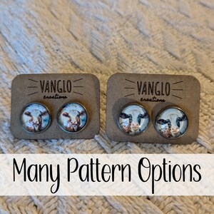 Cute Cow Stud Earrings* Cabochon Cow Earrings* Cattle Earrings *Beautiful Round Glass Dome Cow Earrings* Dairy Cow Earrings* Farmer Earrings
