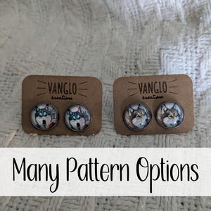 Husky Stud Earrings* Cabochon Husky Earrings* Husky Earrings *Beautiful Round Glass Dome Husky Earrings*