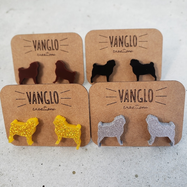 Pug Silhouette Acrylic Stud Earrings * Hypoallergenic Dutch Bulldog Plastic Stud Earrings * Cute Pug Earrings * Pug Dog Earrings *