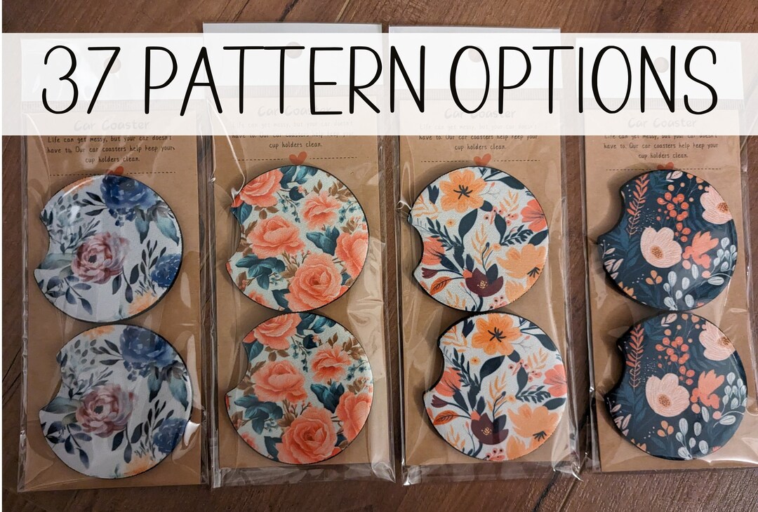 Floral Car Coasters* 2 Pack Soft Flower Car Coasters* Pretty Car Cup ...