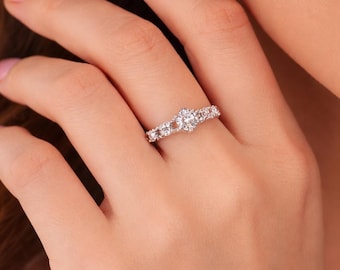 Sterling Silver Round Solitaire CZ Engagement Ring | Bridal Wedding Anniversary Jewelry
