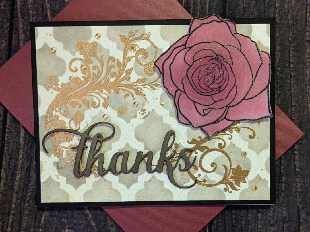 Handmade Thank You Card With Rose, Shimmery Rose, Floral Card - Etsy