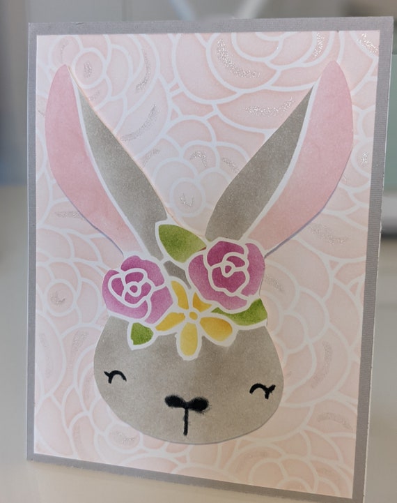 Easter Card With Bunny Wearing Flowers, Floral Handmade Card - Etsy