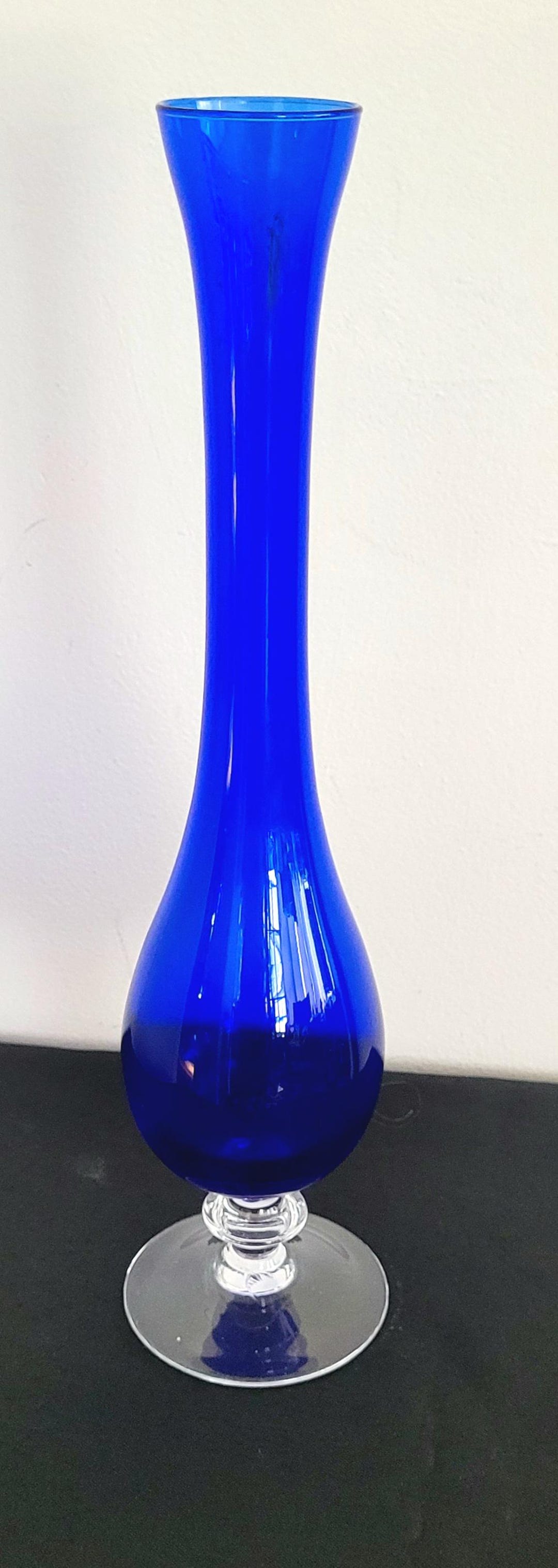 Vtg Cobalt Blue Clear Pedestal Cristallo !al Pombo Lead Crystal Glass ...