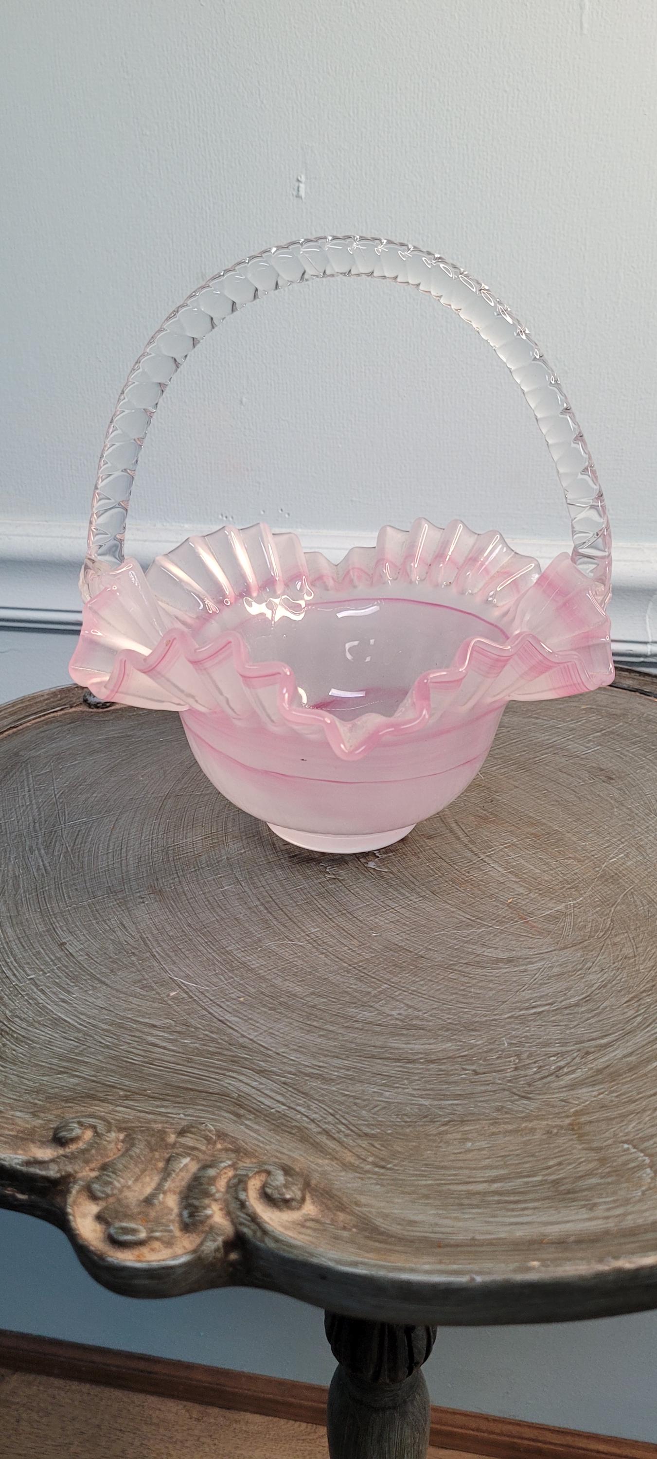 Vintage Fenton Pink Glass Basket - Etsy