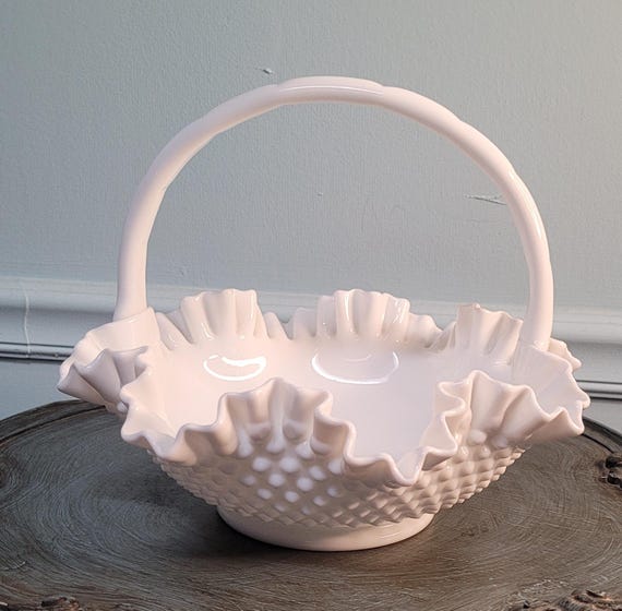 アンティーク フェントン ボブネイル ミルクグラス バスケット カゴ