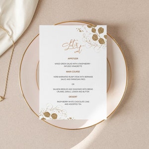 Elegant Wedding Menu Template, Gold Boho Rustic Design, Simple Wedding Menu, Editable Menu Printable,  DIY Menu Card Printable - CRETA