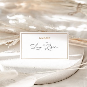 Minimale bruiloft plaatskaarten sjabloon, moderne bruiloft plaatskaarten voor bruiloft, afdrukbare naamkaart, gouden DIY plaatskaartsjabloon - CRETA