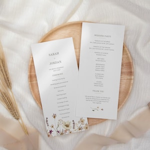 Wildflower Wedding Program, Printable Wedding Program, Floral Wedding Program Template, Boho Wedding Program, DIY Wedding Program / PARIS