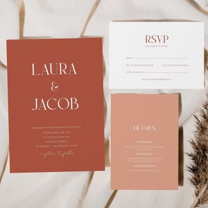 Minimalist Wedding Invitation Template Set, Editable Modern Wedding Invite, Photo Wedding Invitation, Terracotta Wedding Invite - MARRAKESH
