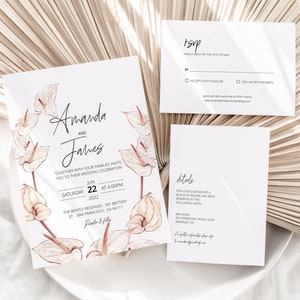 FIJI - Suite de invitación de boda Boho, plantilla de invitación de boda, invitación con confirmación de asistencia y tarjeta de detalles, plantillas de invitaciones de boda