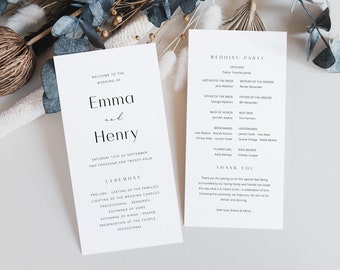 Minimalist Wedding Program Template, Order of Service, Catholic Ceremony , Church Program Card, Modern Wedding Program, DIY Program - MOSCOW