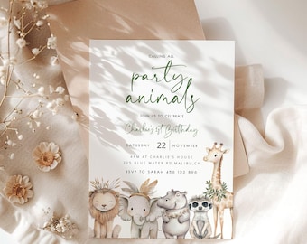 Calling All Party Animals Invitation, Party Animal Kids Birthday Invite, Safari Kids Birthday, Printable 1st Birthday Invitation, BIPARTY