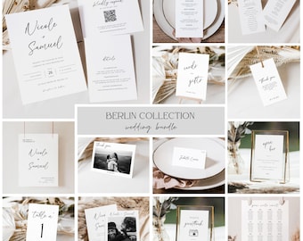 Minimal Wedding Reception Bundle, Modern Elegant Wedding Reception Bundle, Simple Wedding Bundle Template, DIY Boho Wedding Bundle / BERLIN