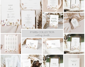 Minimal Wedding Reception Bundle, Printable Wedding Signs Template, Modern Wedding Bundle, DIY Wedding Templates Reception Kit / PARIS