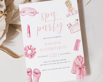 Spa Party Birthday Invitation, Spa Girl Invitation, Pink Spa Party Invite, Glam Pamper Party Invite, Kid Beauty Birthday Invite, BISPA