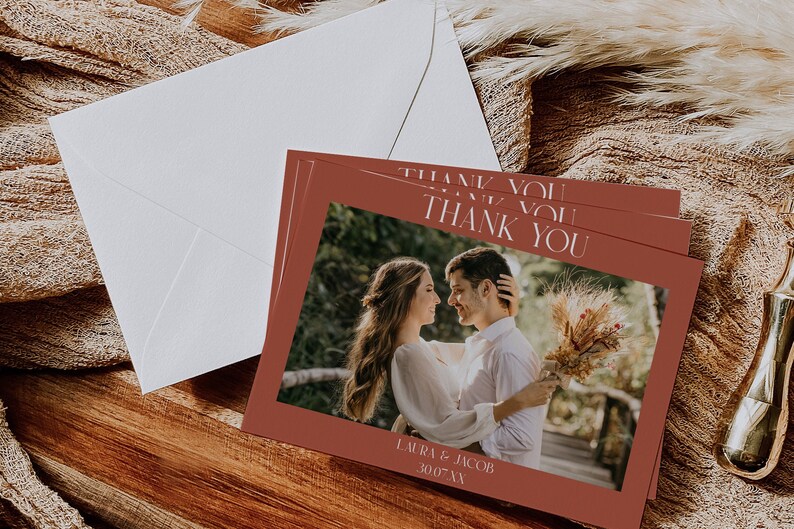 Editable Photo Thank You Card, Terracotta Thank You Cards Template ...