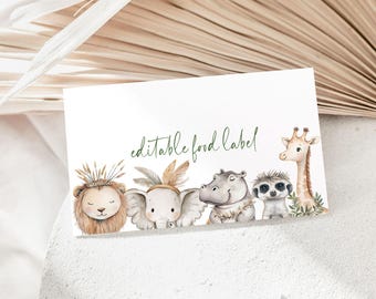 Party Animals Food Label, Jungle Animals Food Tent Cards, Safari Food Tent Label, Safari 1st Birthday Food Sign, Party Place Card, BIPARTY