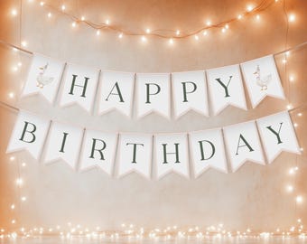 En fånig gåsbanderoll, fånig gås grattis på födelsedagen-banderoll, flickas 1-årsdag, utskrivbar grattis på födelsedagen-banderoll, redigerbar rosa gåsdekor