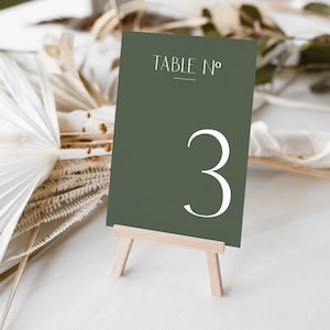Moderne grüne Hochzeitstischnummern, minimalistische Hochzeitstischnummern, bearbeitbare Tischnummernvorlage, einfache Tischnummern, 10x6, 5x7 - LONDON