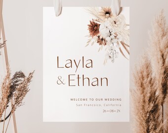 Boho Wedding Welcome Sign Template, Terracotta Welcome Sign, Editable Desert Wedding Sign, Printable DIY Wedding Sign Template - VALENCIA