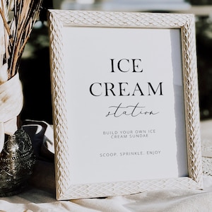 Minimalist Wedding Ice Cream Station, Ice Cream Bar Sign, Sundae Bar, Ice Cream Station Sign Printable, Modern Wedding Dessert Bar Sign