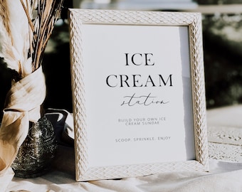 Minimalist Wedding Ice Cream Station, Ice Cream Bar Sign, Sundae Bar, Ice Cream Station Sign Printable, Modern Wedding Dessert Bar Sign