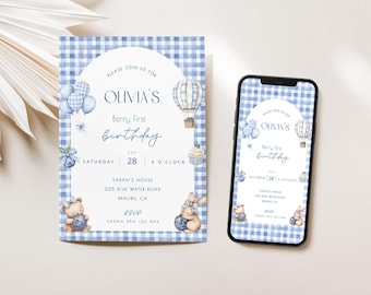 Blueberry Birthday Invitation, Berry Sweet Birthday Party, Blueberry Birthday Party Invitation, 1st Birthday Invitations Girl Boy, BIBB01