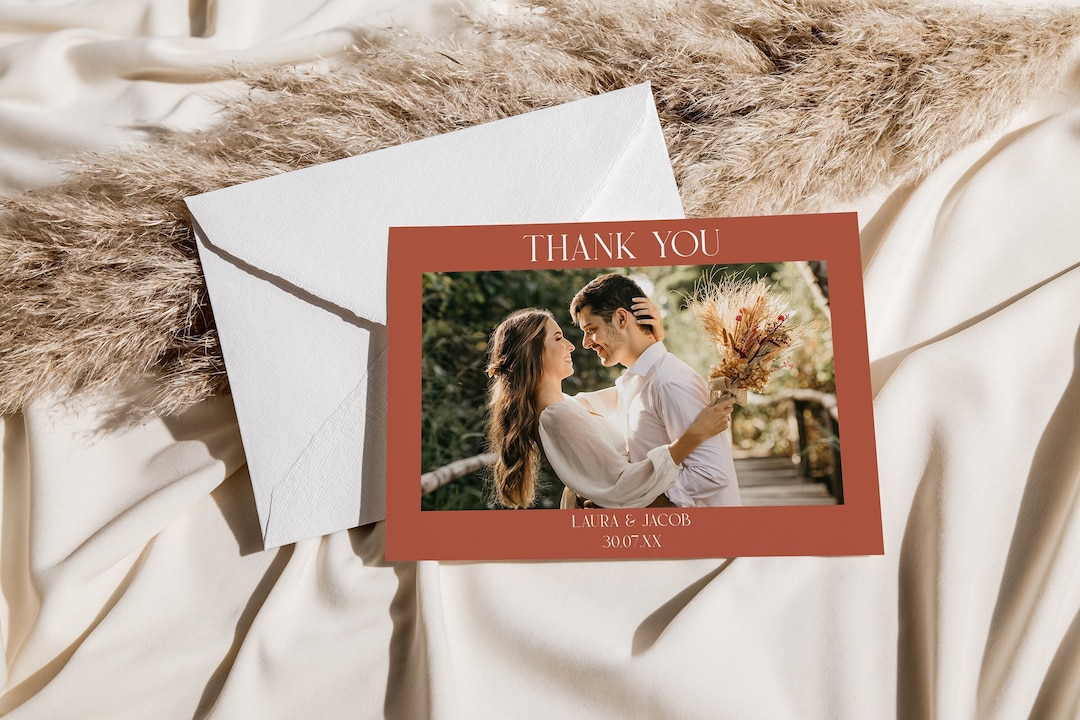 Editable Photo Thank You Card, Terracotta Thank You Cards Template ...