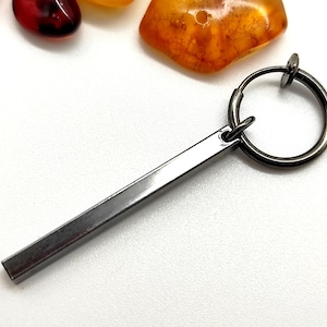 Clip-on stick, Clip-on bar, Gunmetal bar clip-on, men earring, Non pierced, Bar clip-on dangle, One men dangle, earring stick, Earring bar