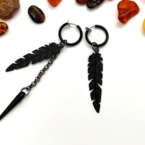 Une plume à clip, Plume noire à clip, Boucle d'oreille pour homme, Boucle d'oreille symbole, Boucle d'oreille plume Talisman pour homme, Boucle d'oreille amulette, Plume unisexe