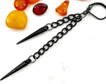 Orecchino a clip con punta gotica, catena nera, non forato