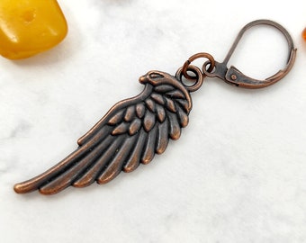 Boucle d'oreille aile d'ange, accessoire gothique, pendentif aile de cuivre