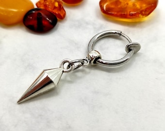 Orecchino a clip pendente a cono in argento, stile gotico senza foro