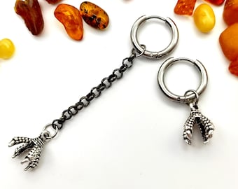 Orecchino a cerchio pendente con artiglio di uccello in argento, gioielli da uomo