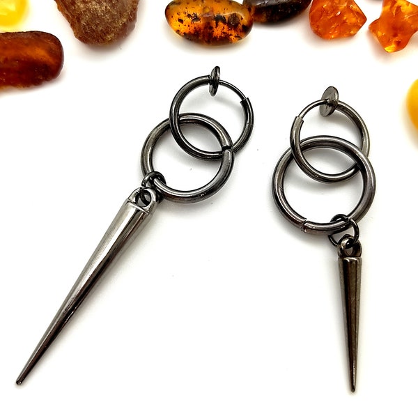 Clip à pointe unique, Non percé, Pendentif à pointes en bronze à canon, Boucle d'oreille Spike, Spike dangle hommes, Pour hommes, Pour femmes, Pendant à pointes élégant, Pour lui